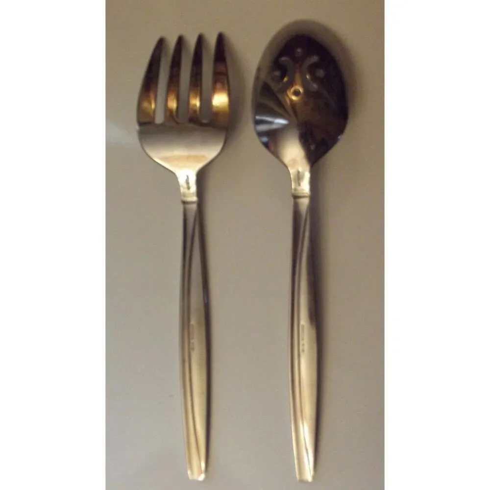 Oneida SWEEP Stainless 18/10 Pierced Serving Spoon&Fork slotted curved Indonesia